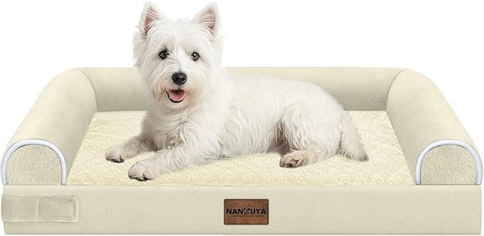 NANUYA Orthopedic Dog Bed for Medium Dogs, 28 x 19 Inch, Beige