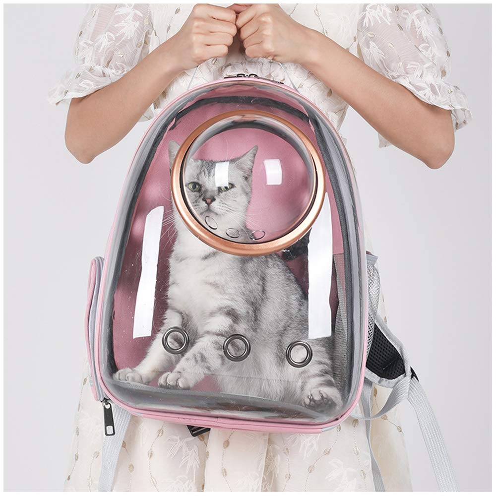 Sipobuy Pet Space Capsule Backpack, Small Medium Cat Puppy Dog Carrier, Transparent Breathable Heat Proof, Pet Carrier for Travel Hiking Walking Camping, Pink