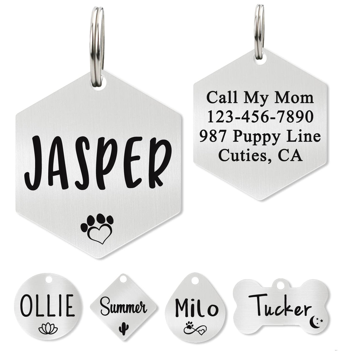 Ultra Joys Custom Personalized Pet ID Tag - Brushed Stainless Steel Heart in Rose Gold, Large
