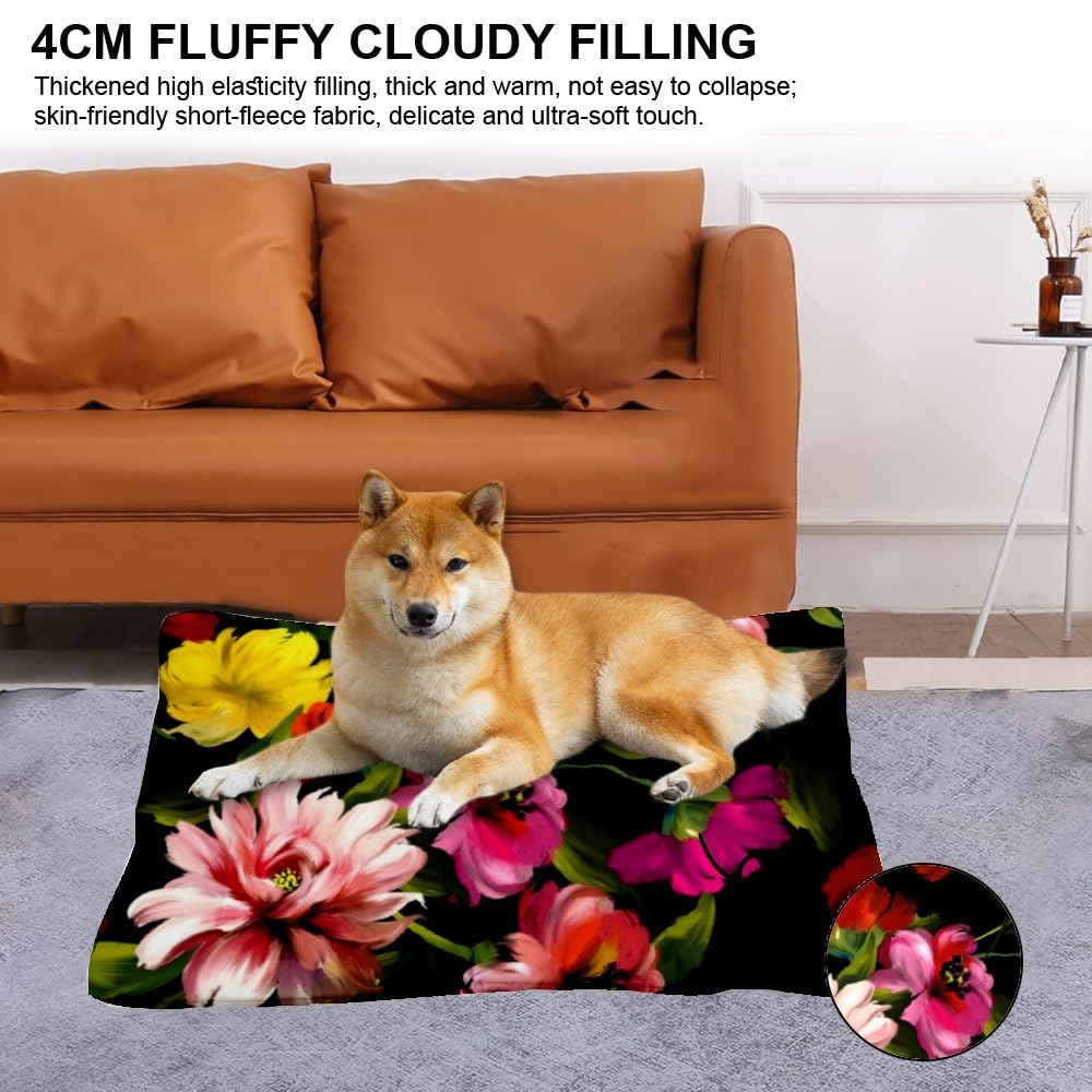 Ink Painting Dog Bed Pads Water Resistant Dog Bed Beds for Household Pets Pink Flowers Pet Friendly Non- Slip Bottom Kennel Accessories Multi- Scenario, Multi- Model Pet Cat Gift Printed Cage Mat