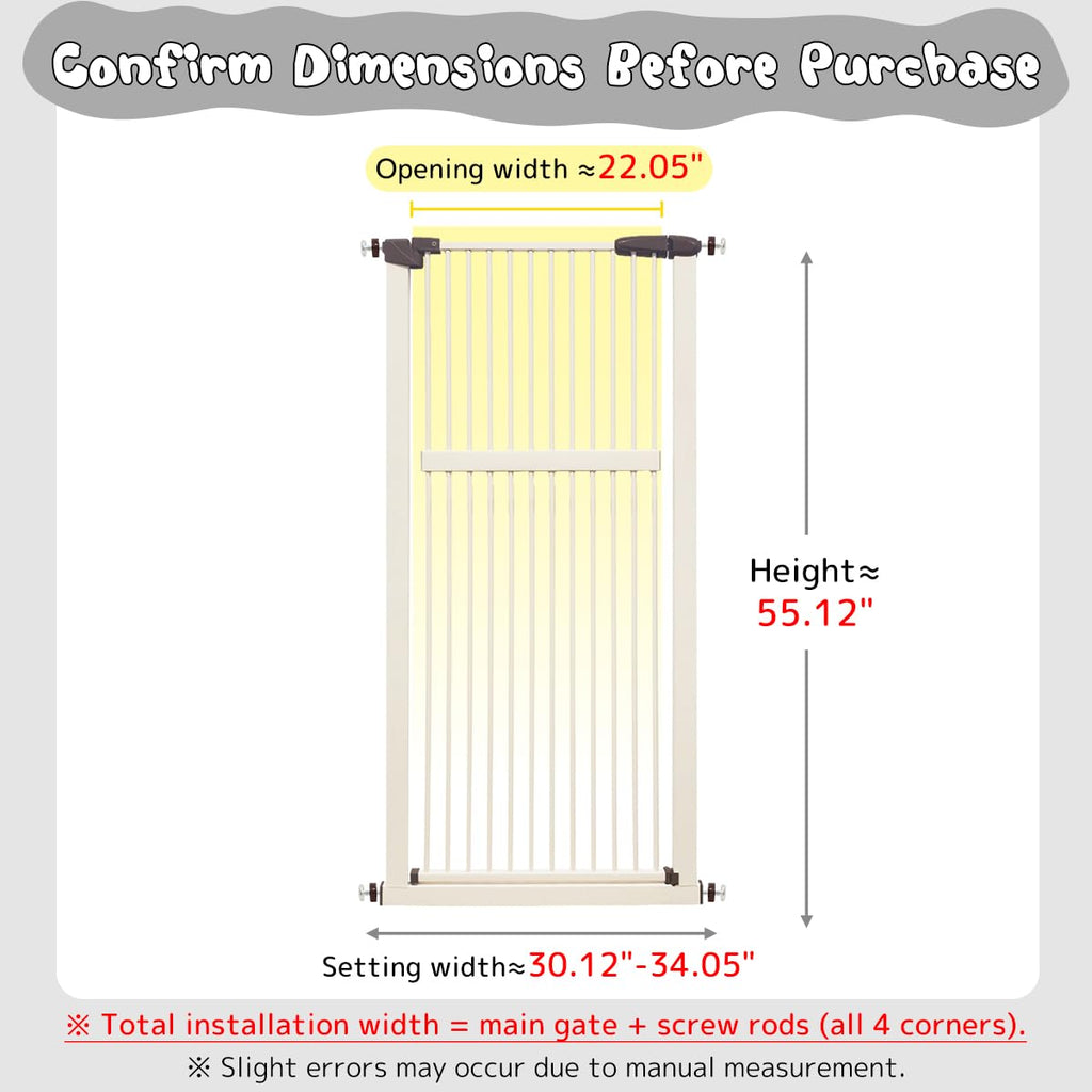 Lumizone 55.12" Extra Tall Pet Gate for Cat Dog 30.12"-34.05" Wide Cream