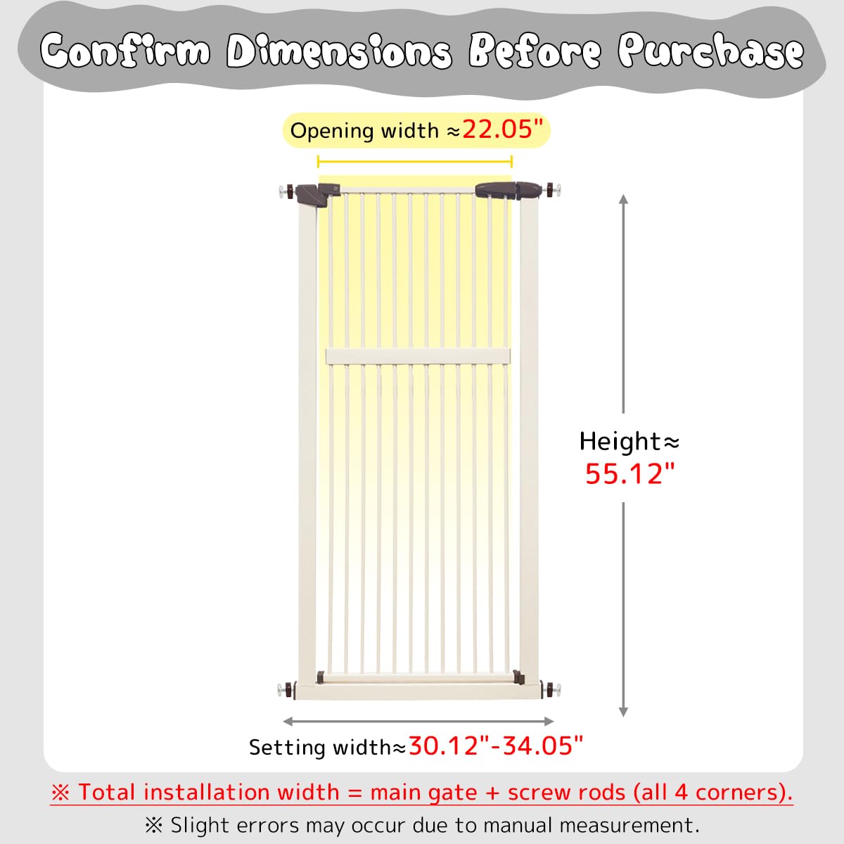 Lumizone 55.12" Extra Tall Pet Gate for Cat Dog 30.12"-34.05" Wide Cream