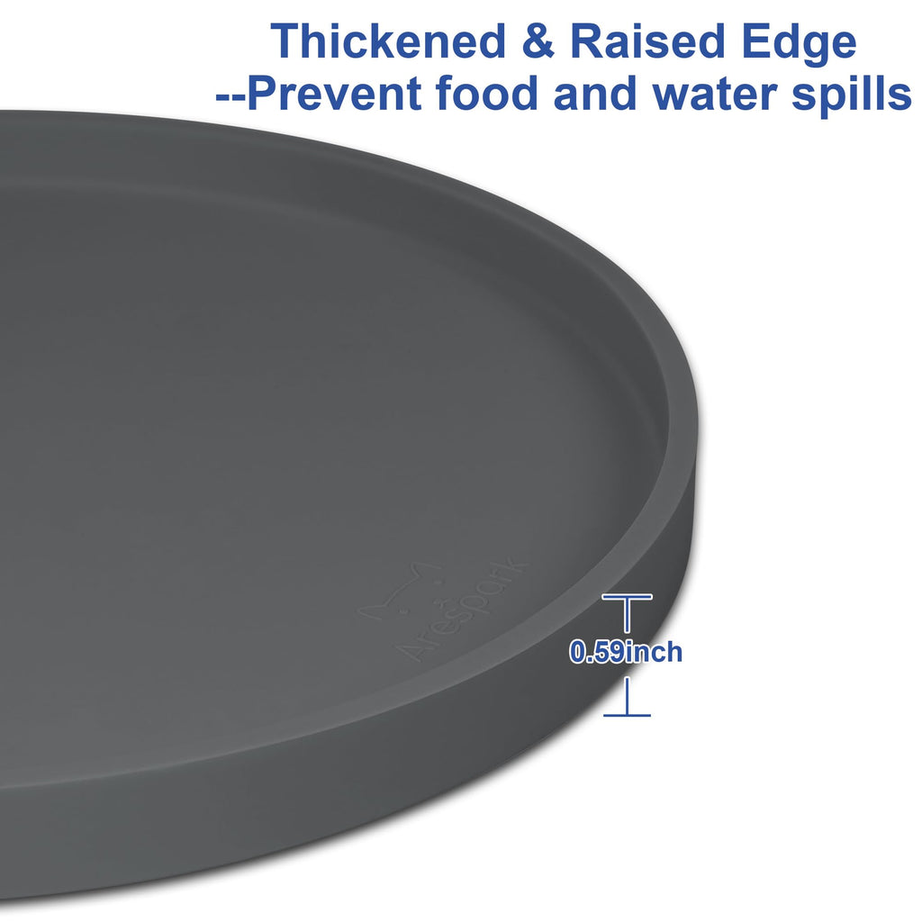 Arespark Cat Food Mat, Set of 2 Nonslip Waterproof Feeding Bowl Silicone Mats with Raised Edges for Food Water Prevent Spills, Round Eating Plates Tray for Dog Cat Puppy Kitten, 8'' x 8''
