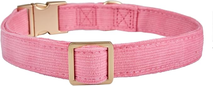 YUDOTE Soft Cotton Dog Collar with Metal Buckle Adjustable Heavy Duty Comfy Corduroy Collars for Small Medium Large Dogs,Rosy Pink,Small