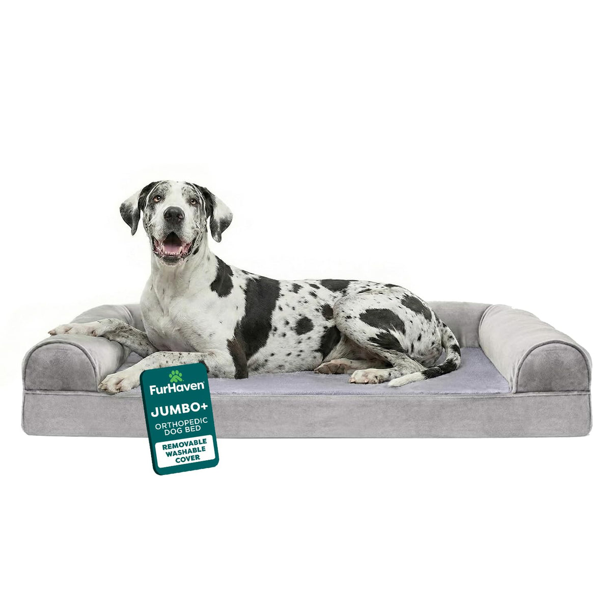Furhaven Orthopedic Dog Bed for Large/Medium Dogs w/ Removable Bolsters & Washable Cover, For Dogs Up to 55 lbs - Faux Fur & Velvet Sofa - Dark Sage, Large