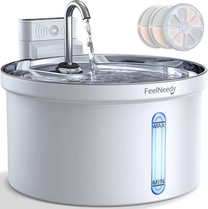 Wireless Cat Water Fountain [Water & Battery Separation] FEELNEEDY 4000mAh Battery Operated Cat Fountain, Cordless Pet Fountain with Motion Sensor for Cats Dogs-3.5L/118oz