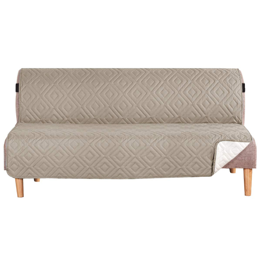 H.VERSAILTEX Futon Cover Reversible Sofa Slipcover Furniture Protector Water Resistant 2 Inch Wide Elastic Straps Sofa Bed Pets Kids Dog Cat Fit Sitting Width Up to 70"(Futon, Khaki/Beige)