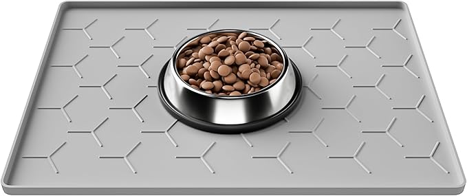 Pieviev Silicone Dog Cat Food Bowl Mat, Waterproof Raised Edge, 24'' x 16''