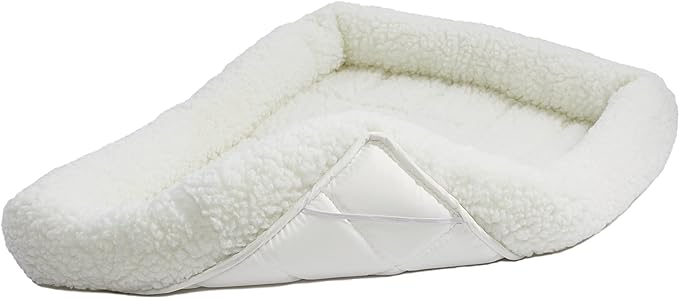 MidWest Homes for Pets QuietTime XXS Dog Bed – White Fleece Bolster, Ultra-Soft and Machine Washable, Fits 18-Inch Crates and Carriers, for Small Dogs and Cats