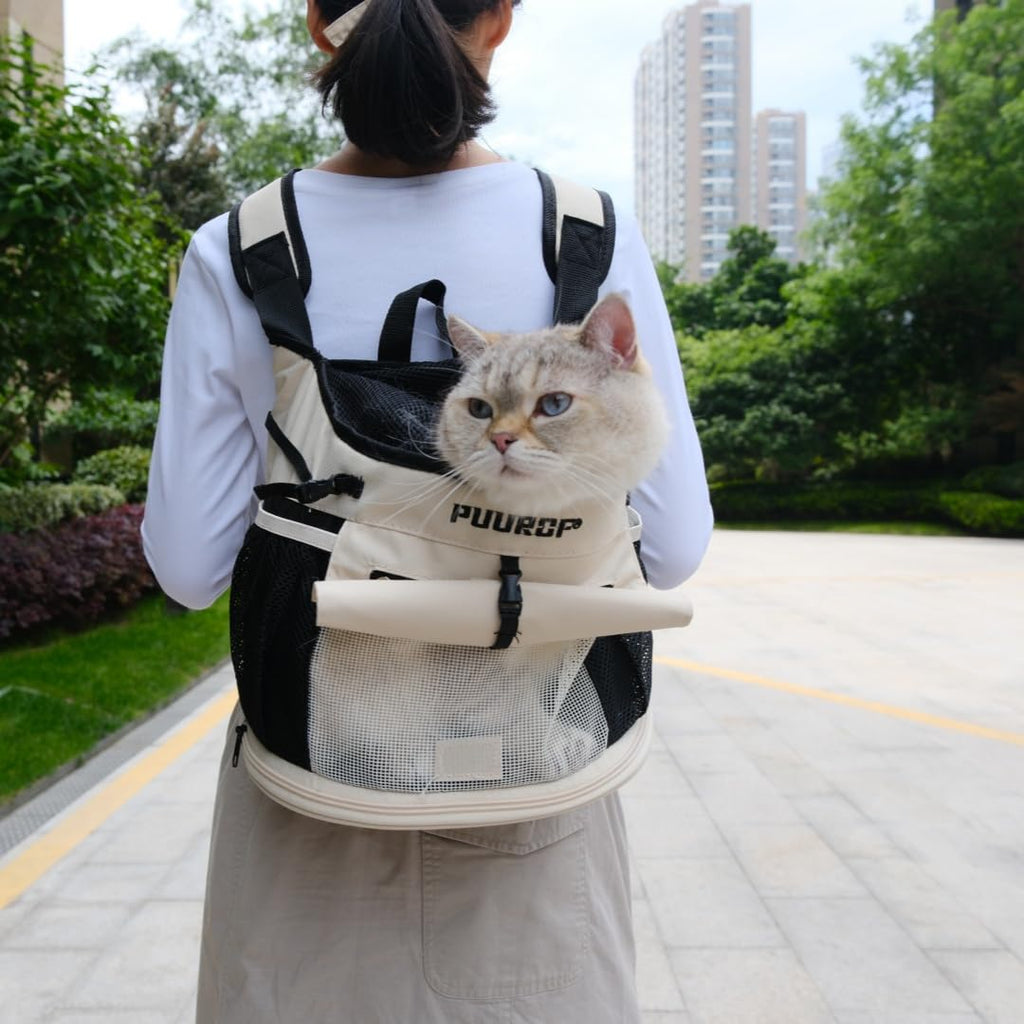 PUUROF Backpack for Dog Accessories Small Dog cat go Out Bag Break Free Walk Dog Dirty pet Backpack Car Bag (Beige, Small)