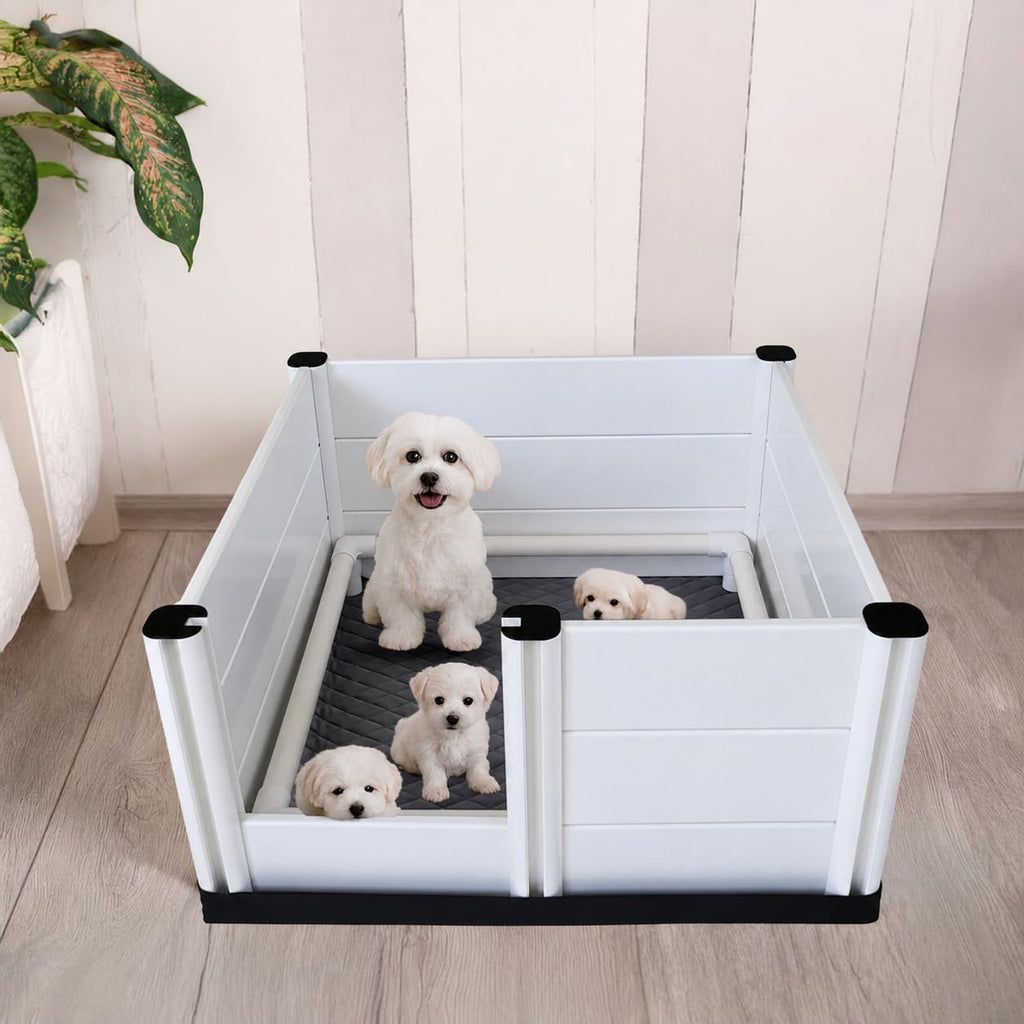 Whelping Box for Dogs & Puppies – Premium 36" Modular Design with Easy-Open Door, Pig Rails, Oxford Floor Liner & Washable Pee Pad – Indoor/Outdoor, Easy-Clean & Durable