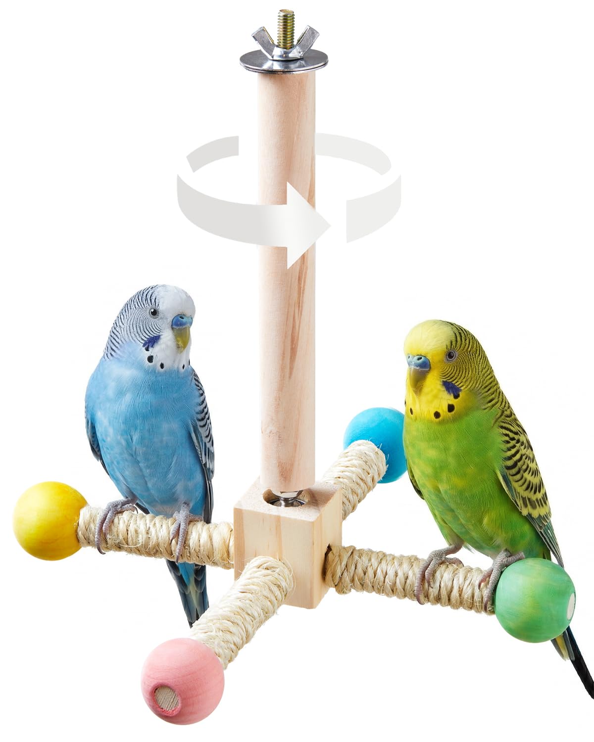 Jevnd Bird Perch Toy, Kiln-Dried Wood Interactive 360° Spinning Cage Toy(S)