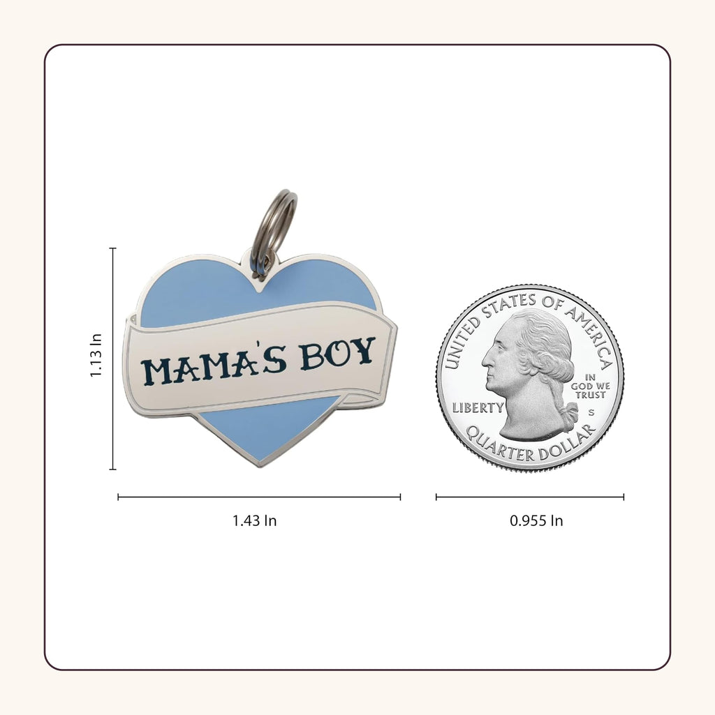 Two Tails Mama's Boy Personalized Dog ID Tag, Engraved, Silver Plating