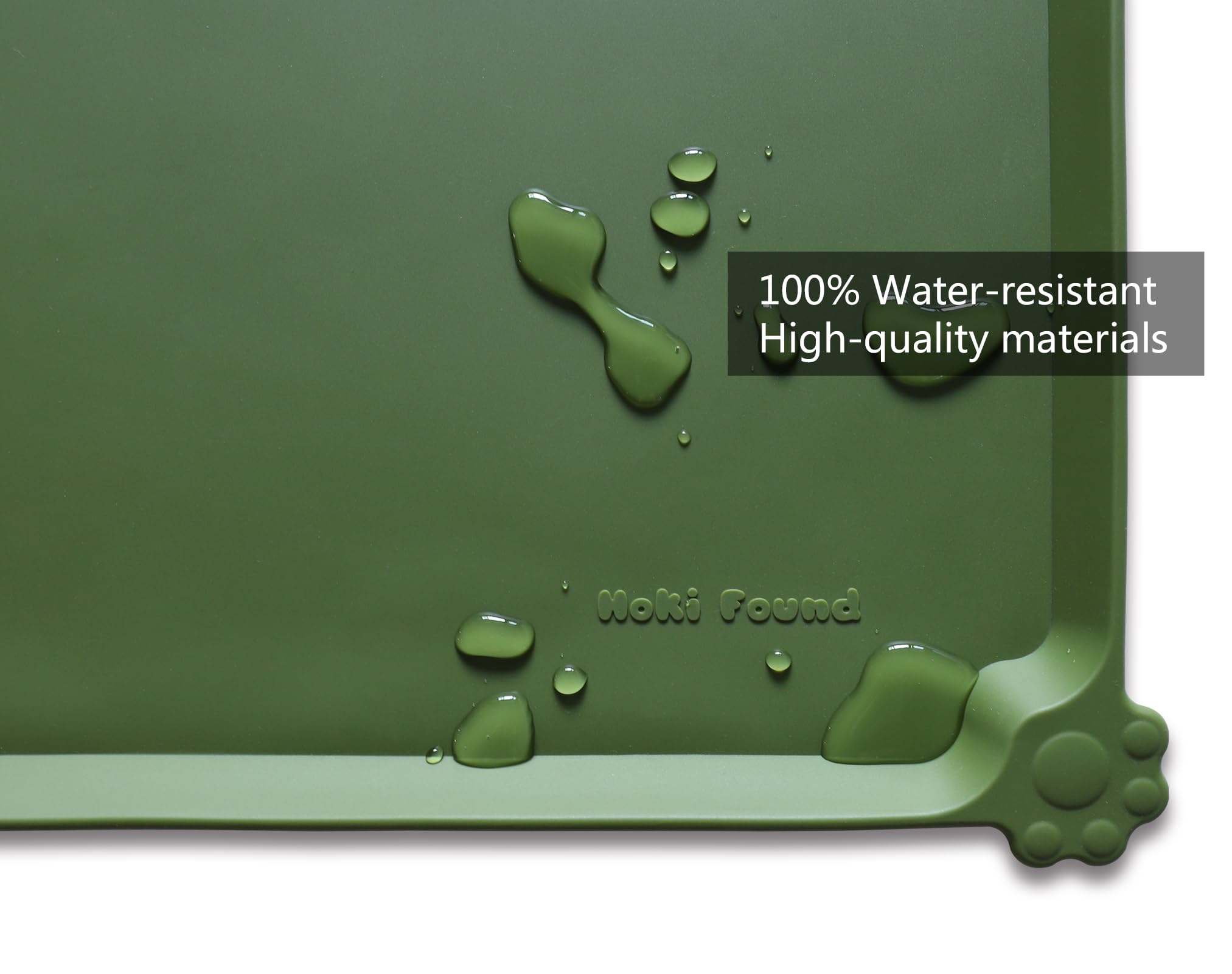 Hoki Found XX-Large Silicone Pet Feeding Mats - Non Slip Cat Dog Bowl Mats - Waterproof for Carpet - Dark Olive