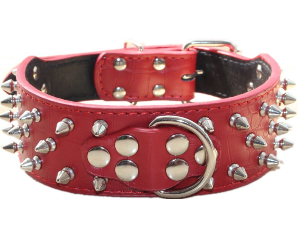 Serijoars Spiked Studded Dog Collar, PU Leather Dog Collar, Adjustable Pet Collars for Medium or Large Breed Pet (XL, White5)