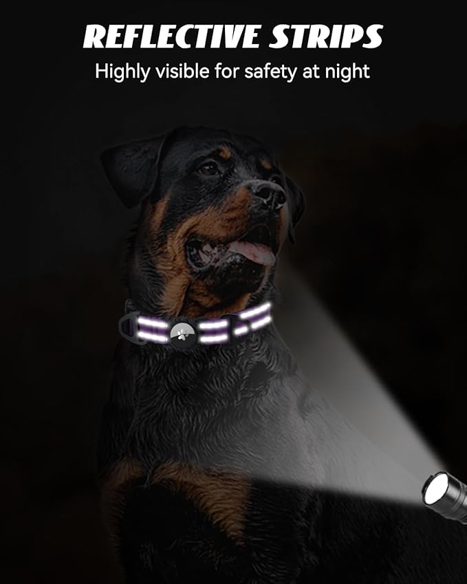 Joytale Airtag Dog Collar, Reflective Pet Collar with Waterproof AirTag Holder, Dual D-Rings, Soft Padded Adjustable for Extra Large Dogs, Purple, XL