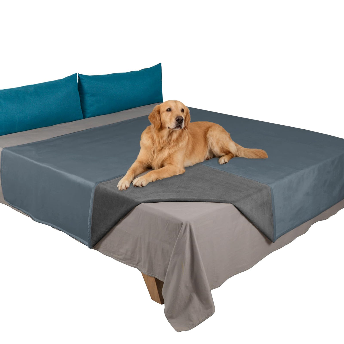 Ameritex Pet Bed Blanket Reversible 100% Waterproof Velvet Super Soft for Sofa and Bed (82x102 Inches, Light Grey+Beige)