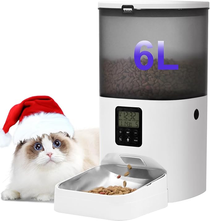 ANDOLL HOME Automatic Cat Feeder, 6L Cat Food Dispenser with 10s Voice Recorder, Pet Feeder up to 8 Meals per Day, Timed Feeder with Dry Food Sealed Ring (Jade White)