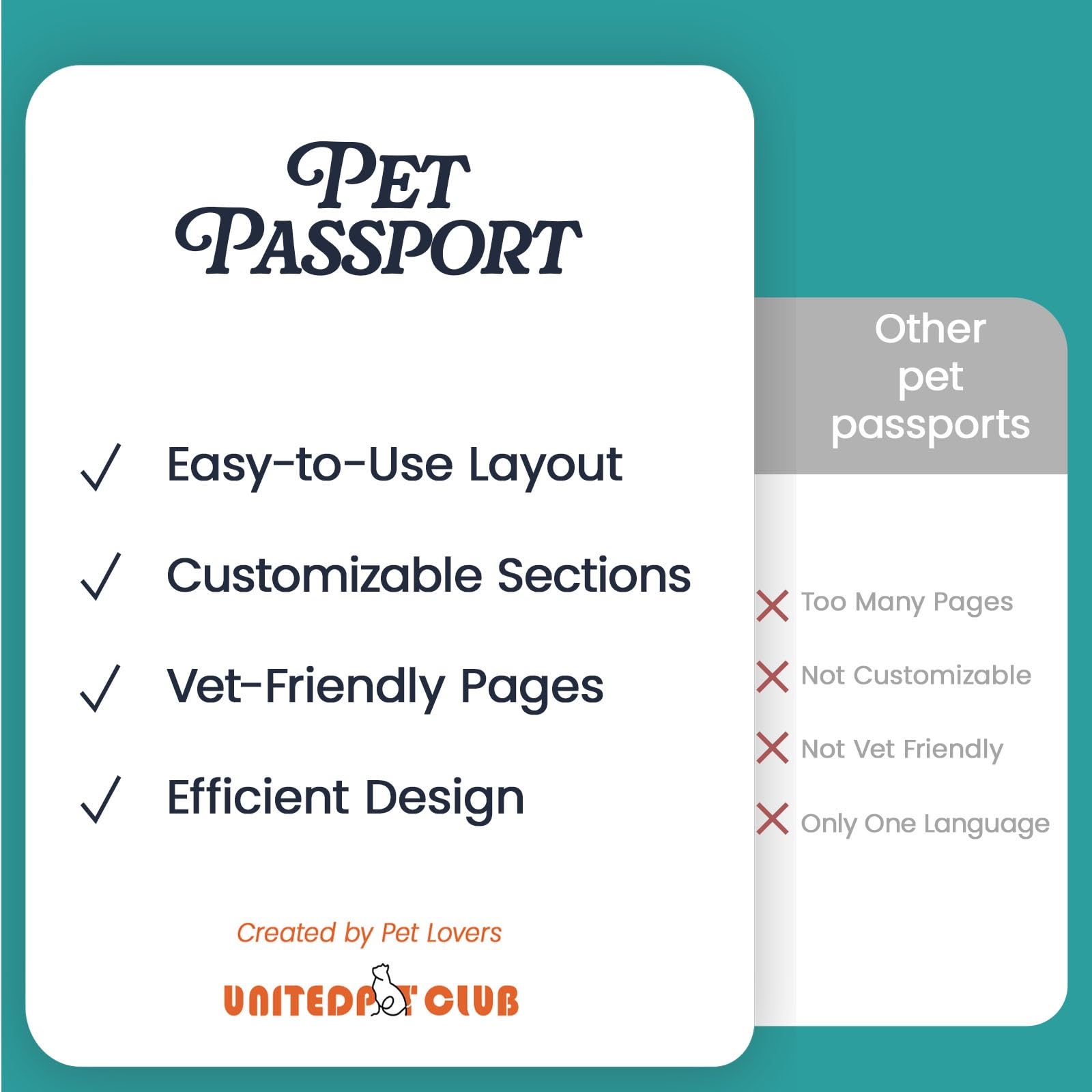 United Pet Club Color Premium PU Leather stitch-sewn US Pet Passport Medical Record for Pet Health and Vaccination English + Spanish for Cat, Dog, Puppy and Kitten (Dark Gray, Single)