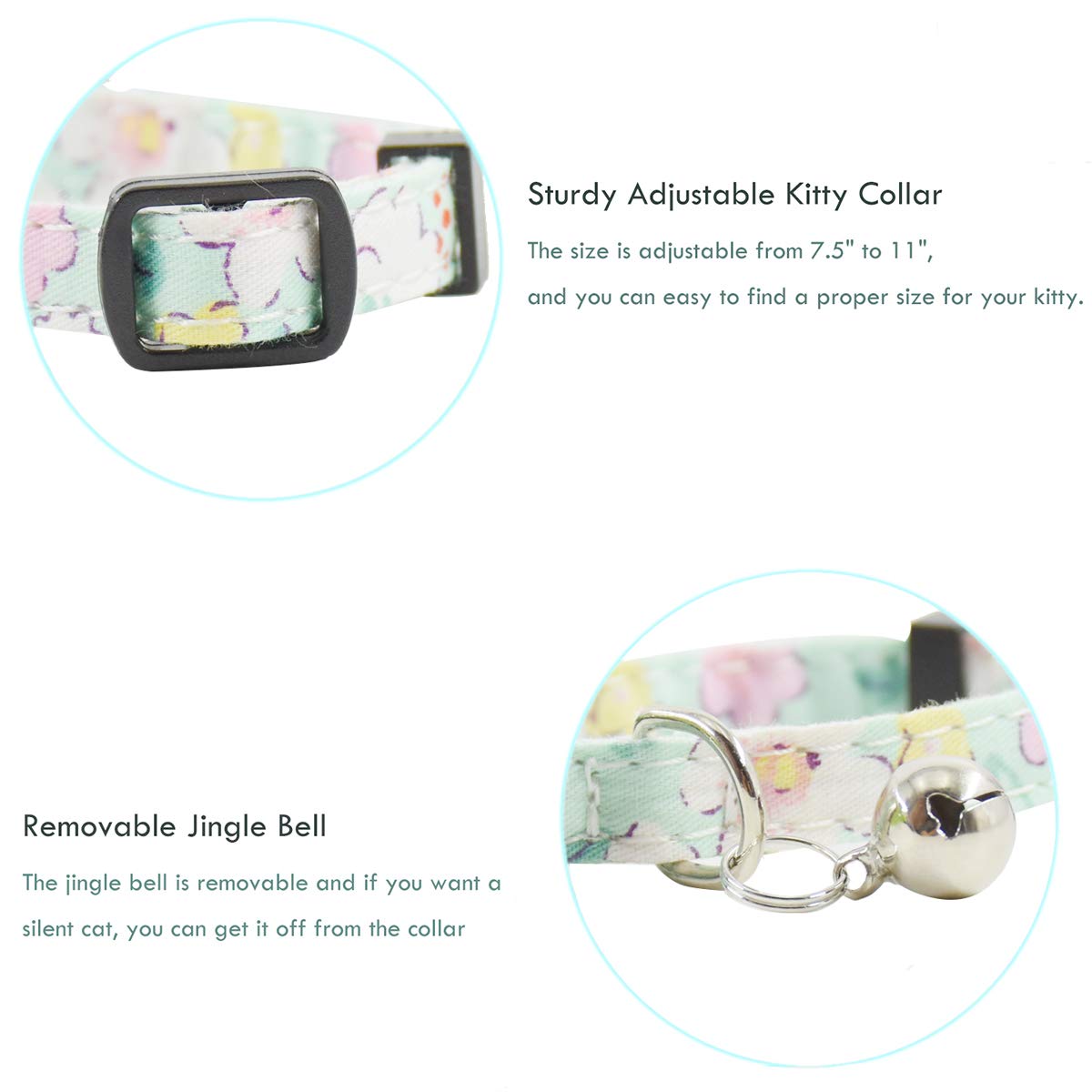 Breakaway Cat Collars with Bell, Set of 3, Durable & Safe Cute Kitten Collars Safety Adjustable Kitty Collar for Cat Puppy 7.5-11in (Gray,Pink,Blue)