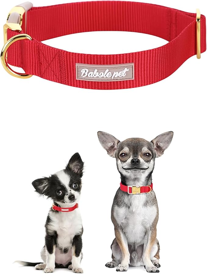 Babole Pet Nylon Dog Collar - Adjustable Burgundy Red Soft Webbing Dog Collars for Small Medium Large Dogs Boy Girl Puppy Collar with Safety Metal Buckle L