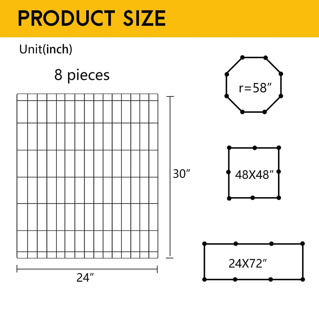 FDW 30 Inch Dog Pen 8 Panel Dog Playpen Indoor Outdoor Metal Puppy Pet Fence Portable Folding Animal Exercise Fence,Black