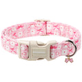 DOGWONG Pink Plaid Dog Collar-Cute Pink Bowtie Print Dog Collar, Adjustable Cotton Girl Female Pet Collar with Quick Release Buckle,S