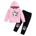 Axumity Toddler Girl Clothes Cat Print Pullover Sweatshirt + Leopard Print Pant 2-Piece Kid Girl Fall Winter Pants Set(5-6T)