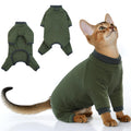 PUMYPOREITY Sticky Hair Cat Clothes, Prevent Hair Loss Cat Pajamas, Soft Cat Sweaters for Cats Only, Cat Hair Sticky Onesie, Cat Recovery Suit After Surgery, Green, XL