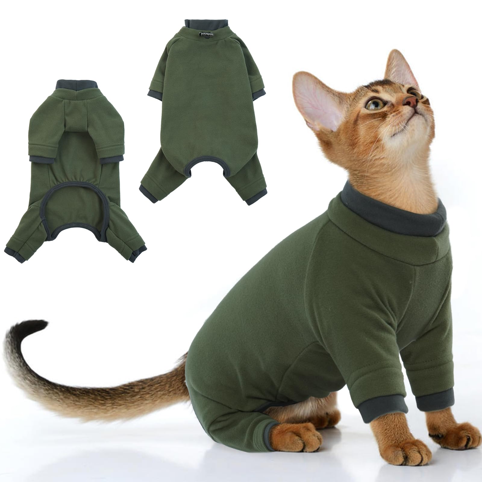 PUMYPOREITY Sticky Hair Cat Clothes, Prevent Hair Loss Cat Pajamas, Soft Cat Sweaters for Cats Only, Cat Hair Sticky Onesie, Cat Recovery Suit After Surgery, Green, XL