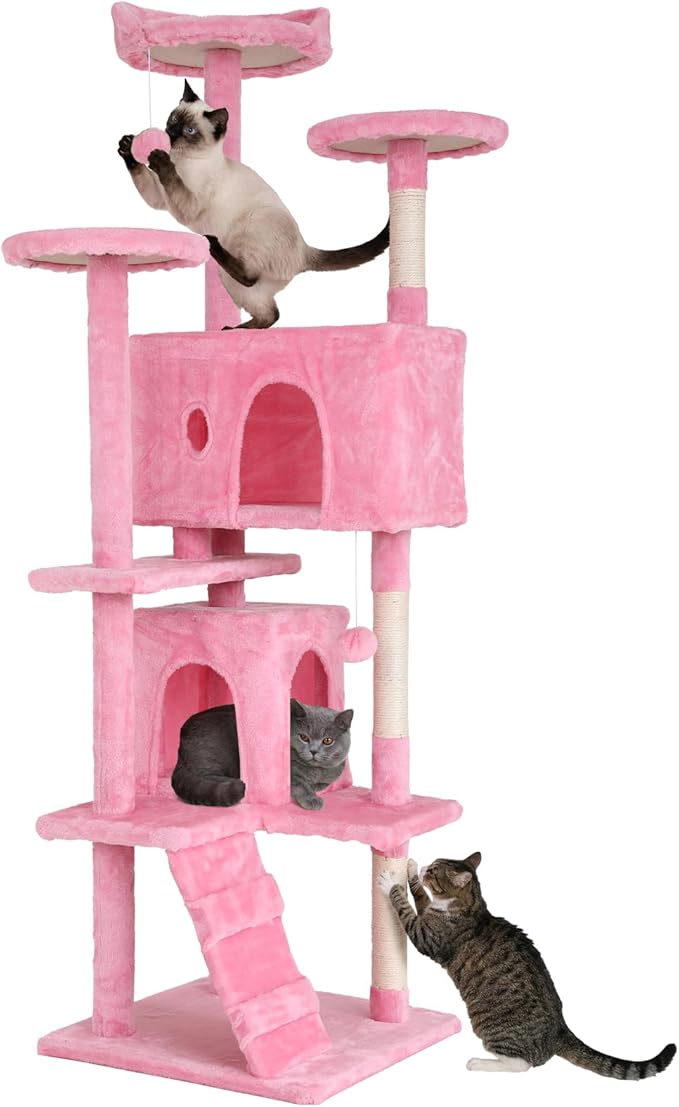 70in Cat Tree Cat Climbing Tower with Scratching Post, Cats House Perch Kitten Tree Condo Wood Playhouse, Pet Trees Tower for Indoor Cats