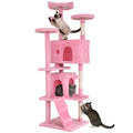 70in Cat Tree Cat Climbing Tower with Scratching Post, Cats House Perch Kitten Tree Condo Wood Playhouse, Pet Trees Tower for Indoor Cats, Pink