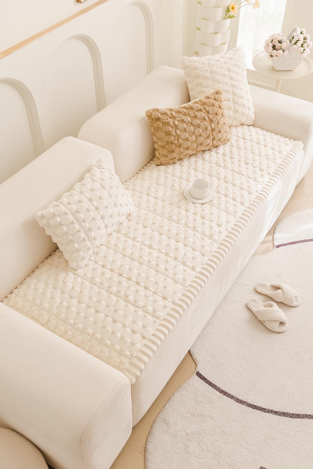 Tiwwie Couch Cover for Dogs Fuzzy Sofa Covers for Pet, Non Slip Sofas Pad