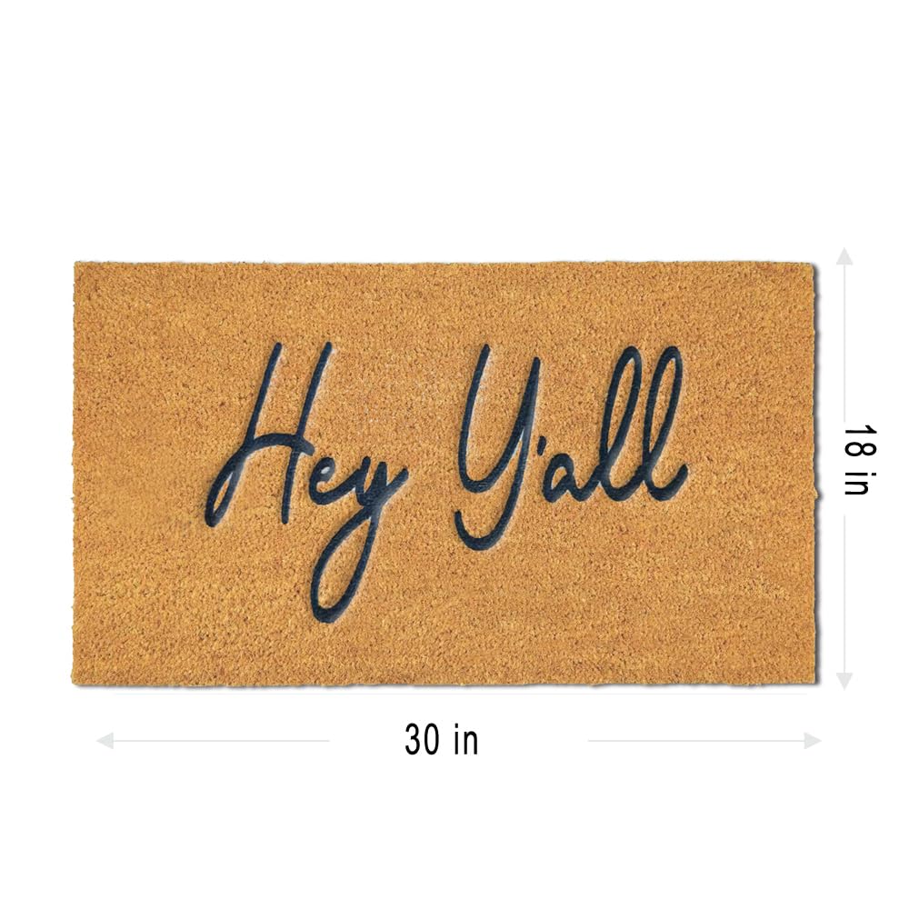 Assaoy Door Mat Outside Entrance,Hey Y'all Coir Funny Doormats with Heavy Duty Backing,Welcome Embroidered Floor Mat Indoor Entrance Rubber Easy to Clean Christmas New Year Home Decor 30”x18”