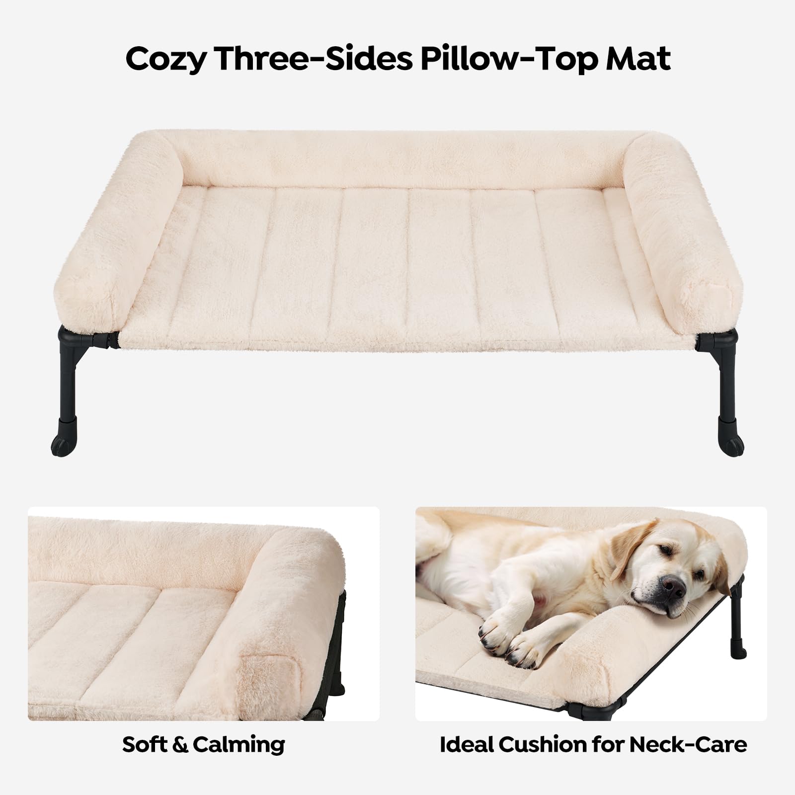 Veehoo Elevated Dog Beds Medium Sized Dog with Fluffy Plush Bolster Cushion