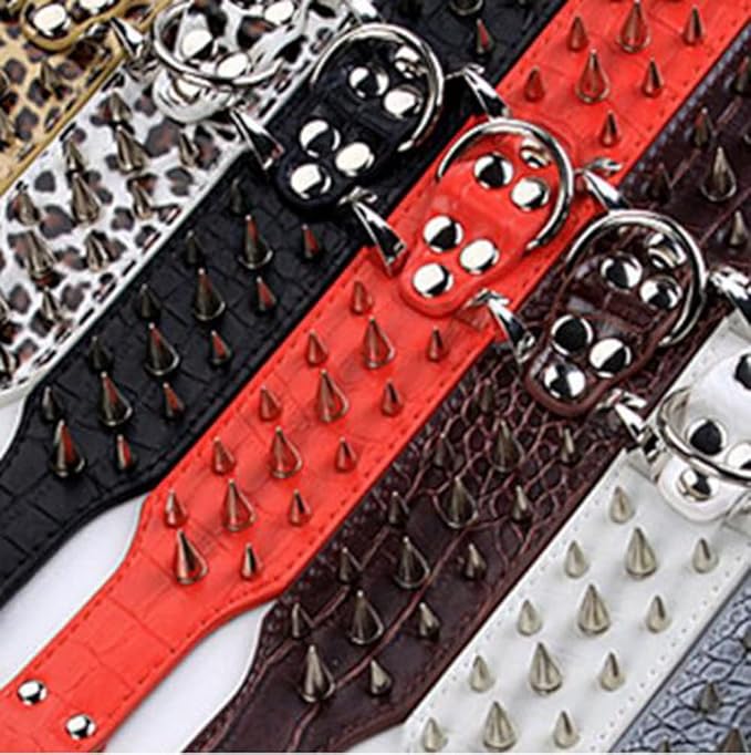 Serijoars Spiked Studded Dog Collar, PU Leather Dog Collar, Adjustable Pet Collars for Medium or Large Breed Pet (XL, Black5)