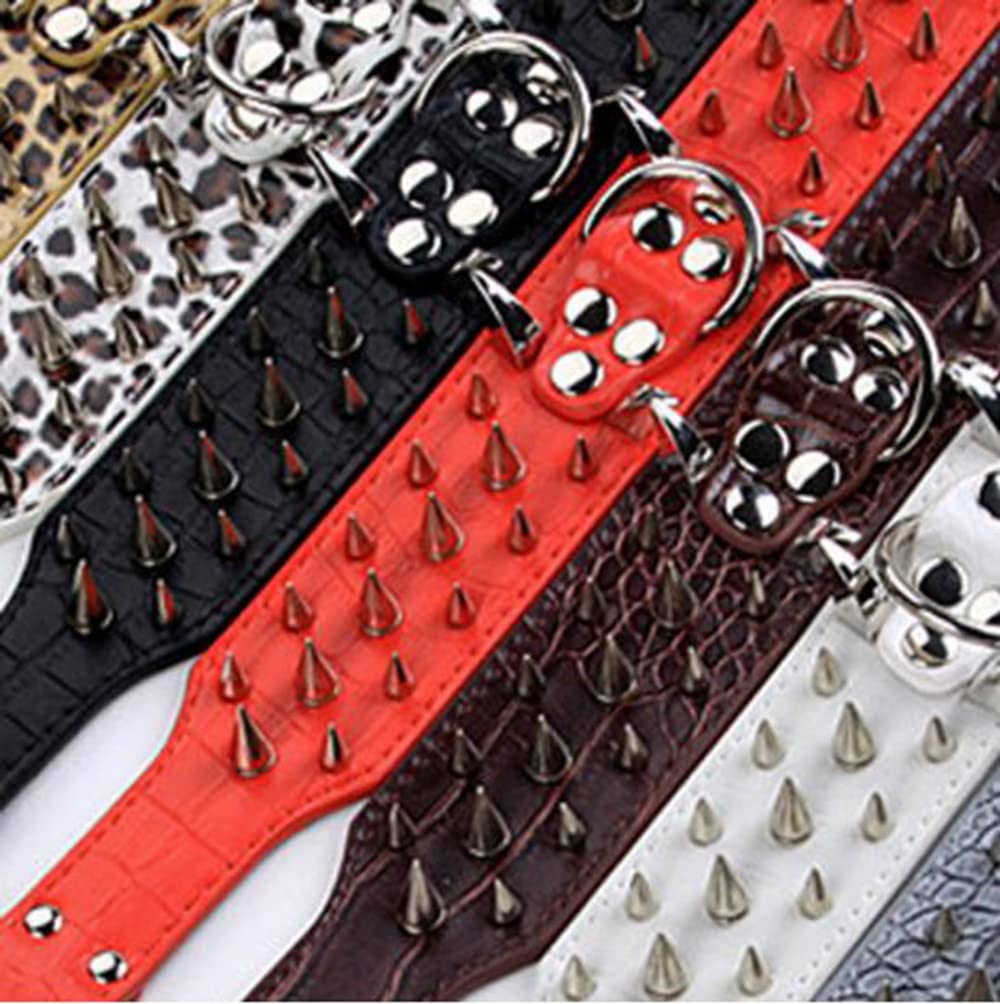 Serijoars Spiked Studded Dog Collar, PU Leather Dog Collar, Adjustable Pet Collars for Medium or Large Breed Pet (L, Black5)
