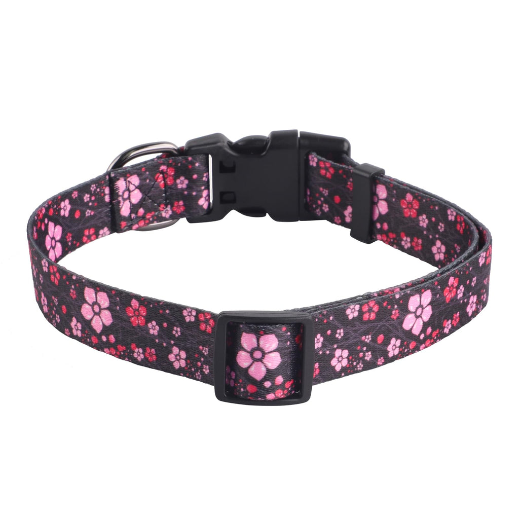 QQPETS Adjustable Soft Dog Collar: Print Flower Pink Multicolor Cute Patterns for XS Small Medium Large Pet Girl Boy Puppy Walking Running Training