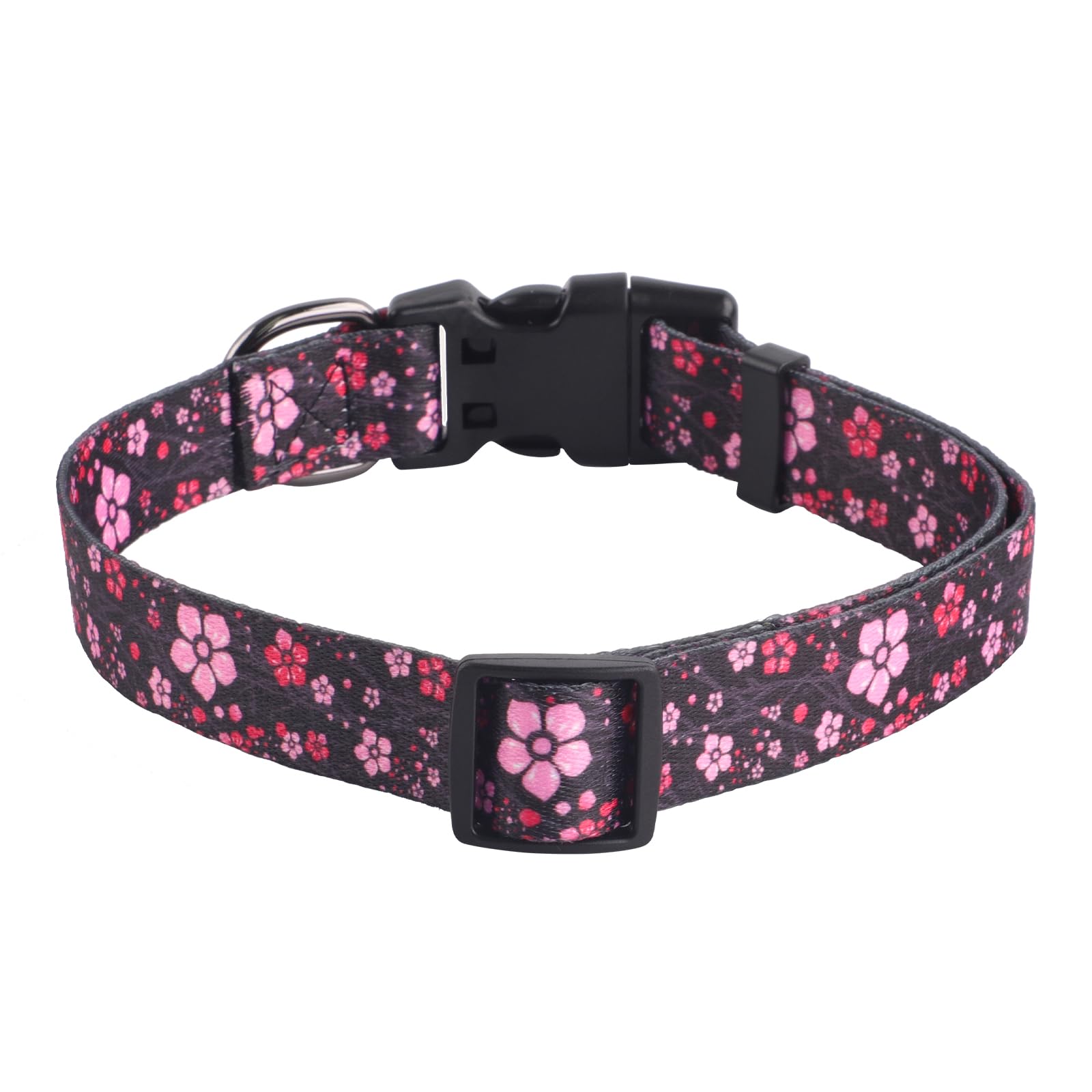 QQPETS Adjustable Soft Dog Collar: Print Flower Pink Multicolor Cute Patterns for XS Small Medium Large Pet Girl Boy Puppy Walking Running Training