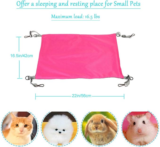 RivenAn Hanging Cat Hammock, Pet Hammock for Cage, Adjustable Cat Bed Two Sides Comfortable/Waterproof Resting Sleepy Pad for Cats Small Dogs Rabbits or Other Small Animals (Pink)