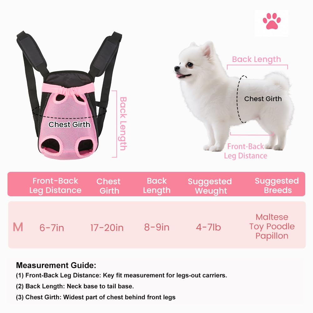 Pet Front Carrier for Small Dogs & Cats, Breathable Legs-Out Riding Carrier for Cycling, Walking & Outdoor Travel, Adjustable Hands-Free Pet Carrier Backpack, Pink