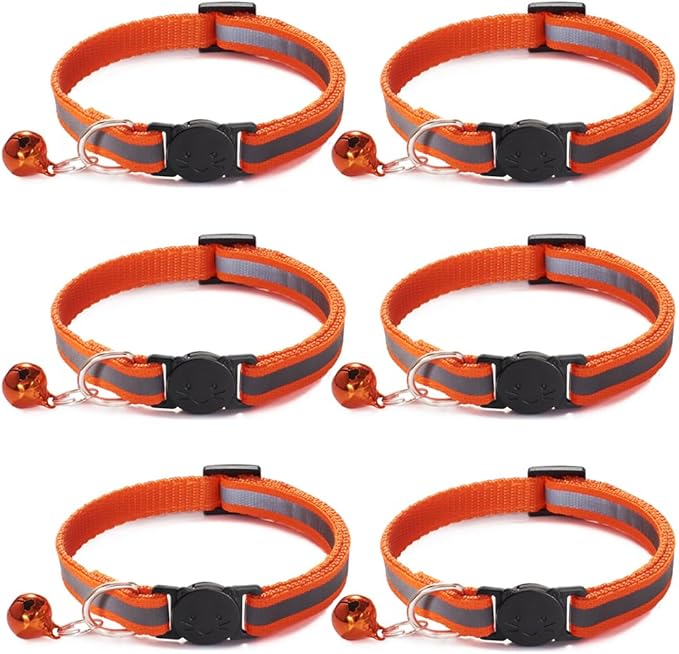 Jigichu 6 Pack Reflective Cat Collar with Bell, Breakaway and Safe Collars for Cats, Nylon, Pet Collar Mixed Colors Adjustable19-32cm (Red)