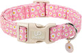 UP URARA PUP Daisy Dog Collar, Summer Cotton Dog Collar with Quick Release, Gift Pink Collars for Small Medium Large Girls or Boys Dogs Cute Durable Comfortable Pet Collars