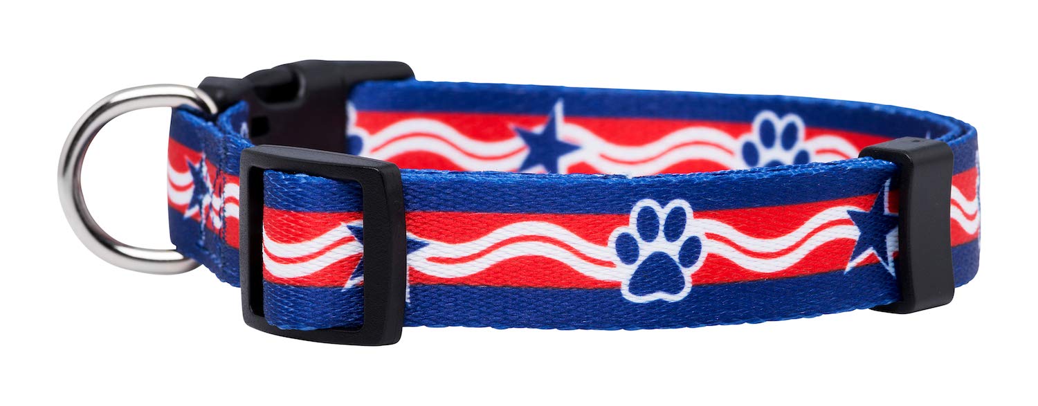 Native Pup American Flag Dog Collar- Red White and Blue- Patriotic Collars for 4th of July, USA- Adjustable Small, Medium, Large Breed Dogs (Medium, Paws)