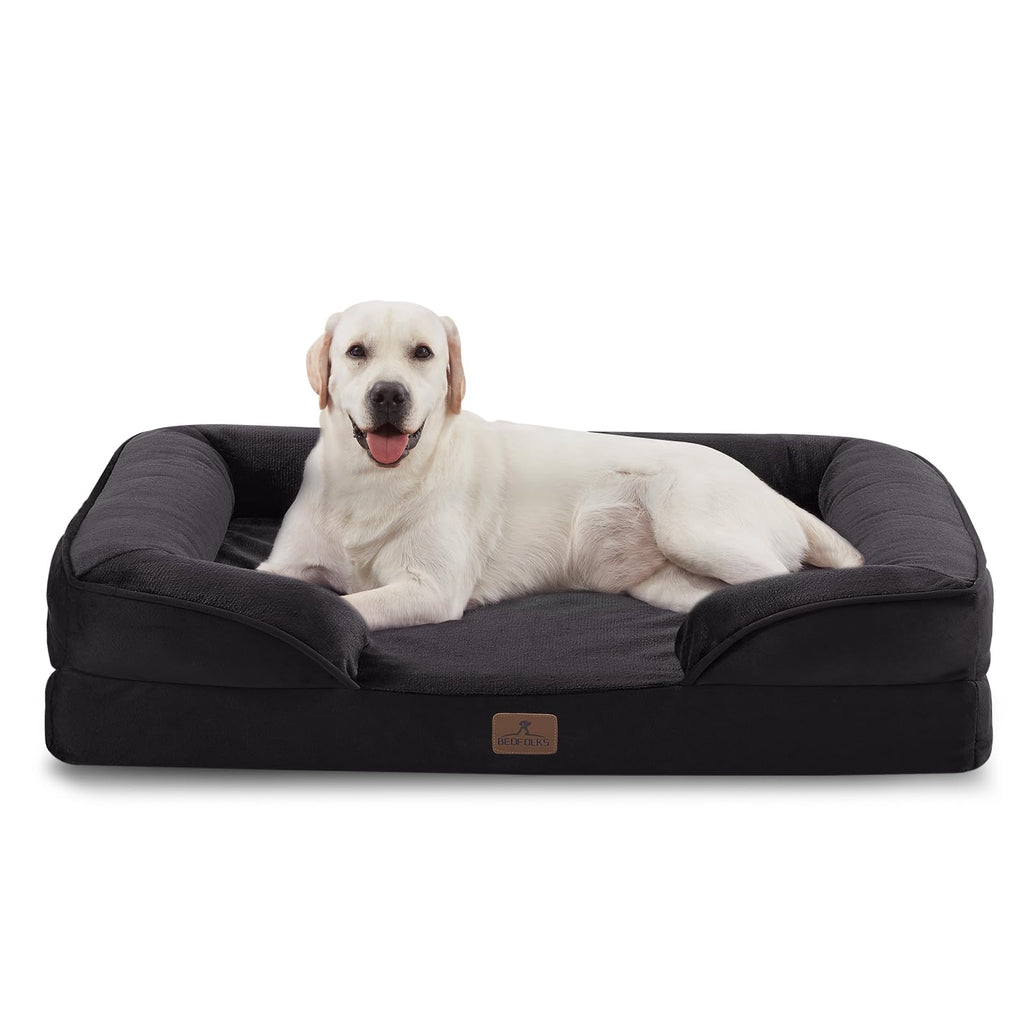 Bedfolks Orthopedic Dog Bed XL, Waterproof Dog Sofa Bed for Extra Large Dogs, Egg Foam Pet Couch Bed with Removable Washable Cover and Nonslip Bottom, Black