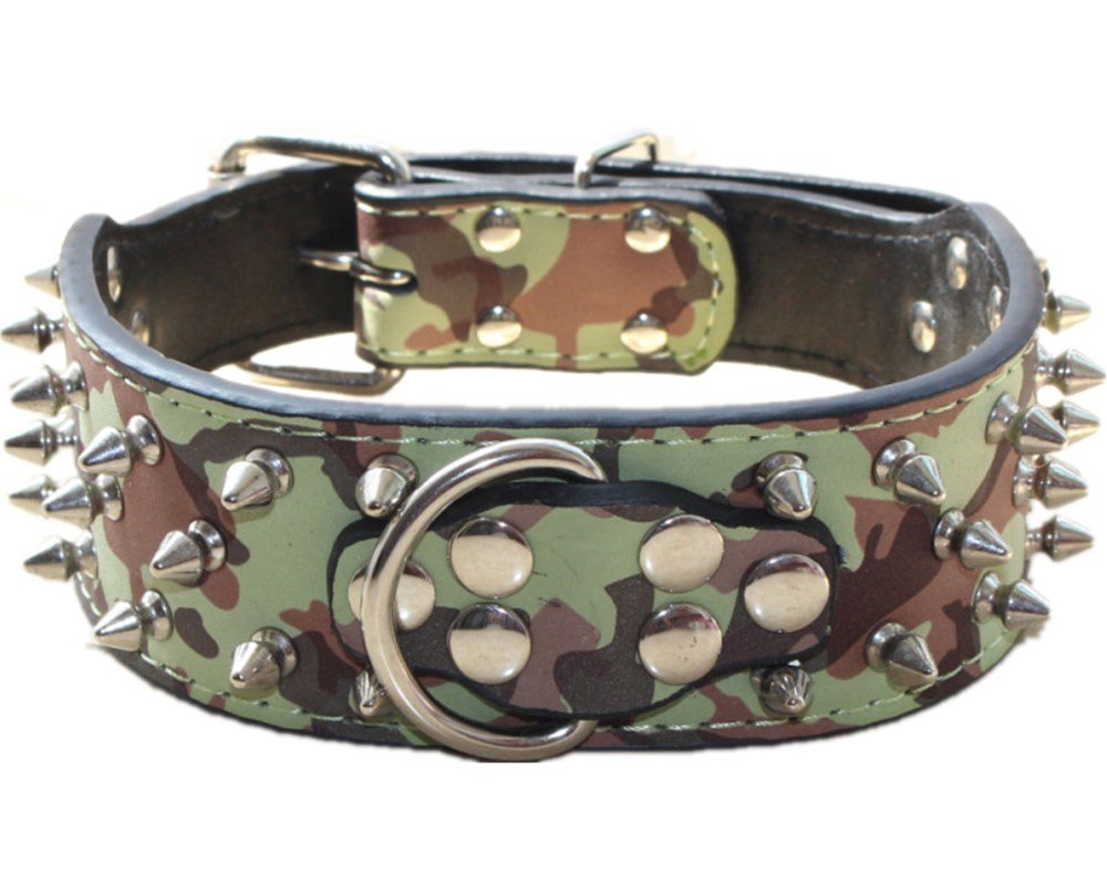 Serijoars Spiked Studded Dog Collar, PU Leather Dog Collar, Adjustable Pet Collars for Medium or Large Breed Pet (M, Pink)