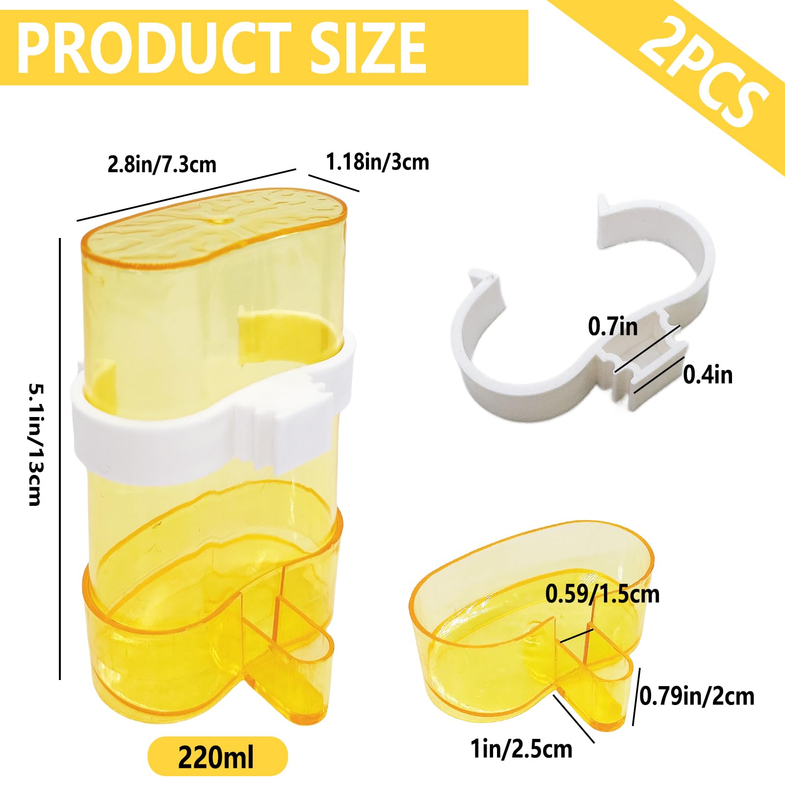 Parakeet Water Dispenser Parrot Water Feeder Bird Seed Container for Cage Cockatiel Cage Accessories Automatic Feeding for Budgies Finch Small Birds 2pcs