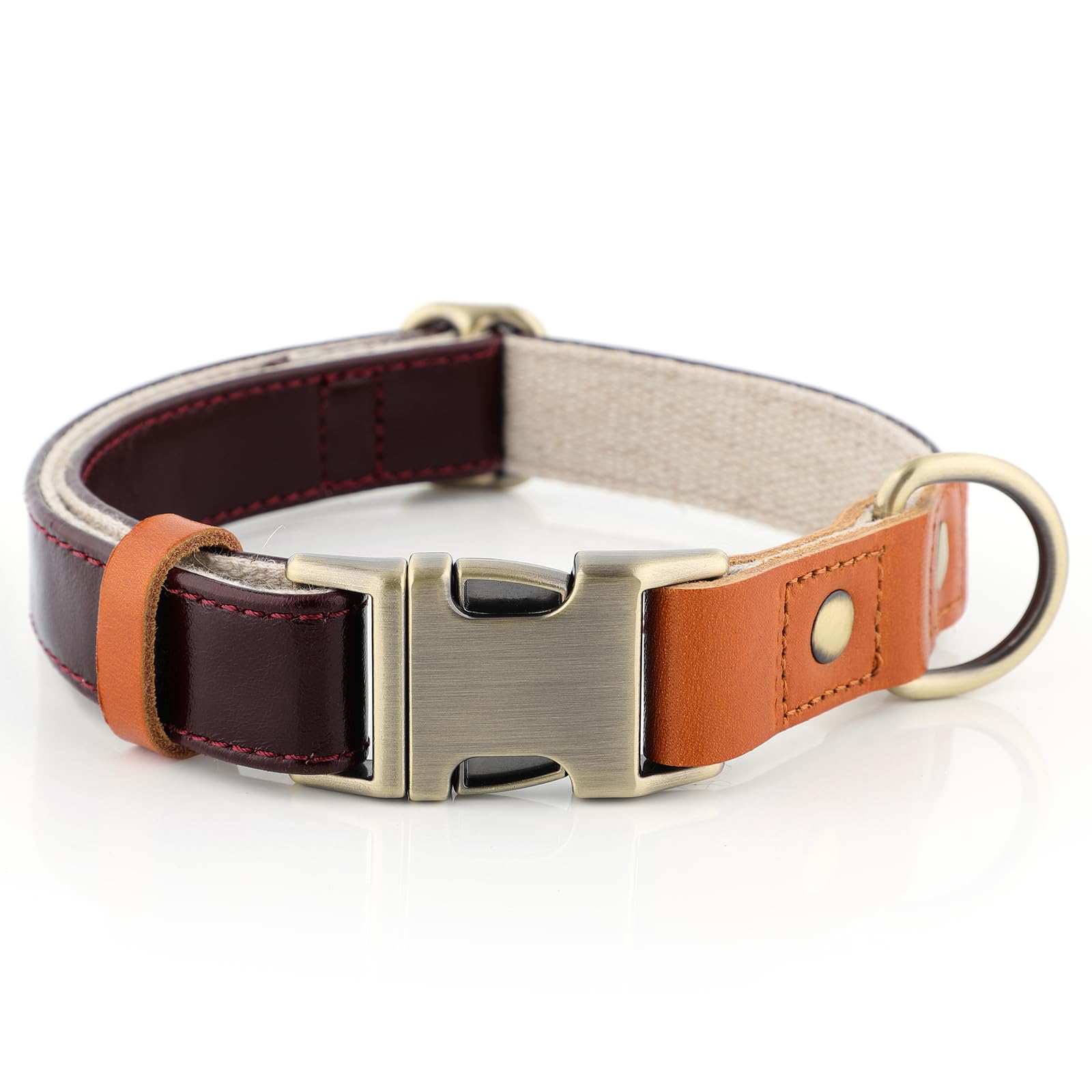 Plutus Pet Genuine Leather & Hemp Dog Collar – Adjustable Heavy Duty Pet Collar with Quick Release Metal Buckle, Soft & Stylish for Puppy and Small, Medium, Large Dogs (Copper Brown, M)