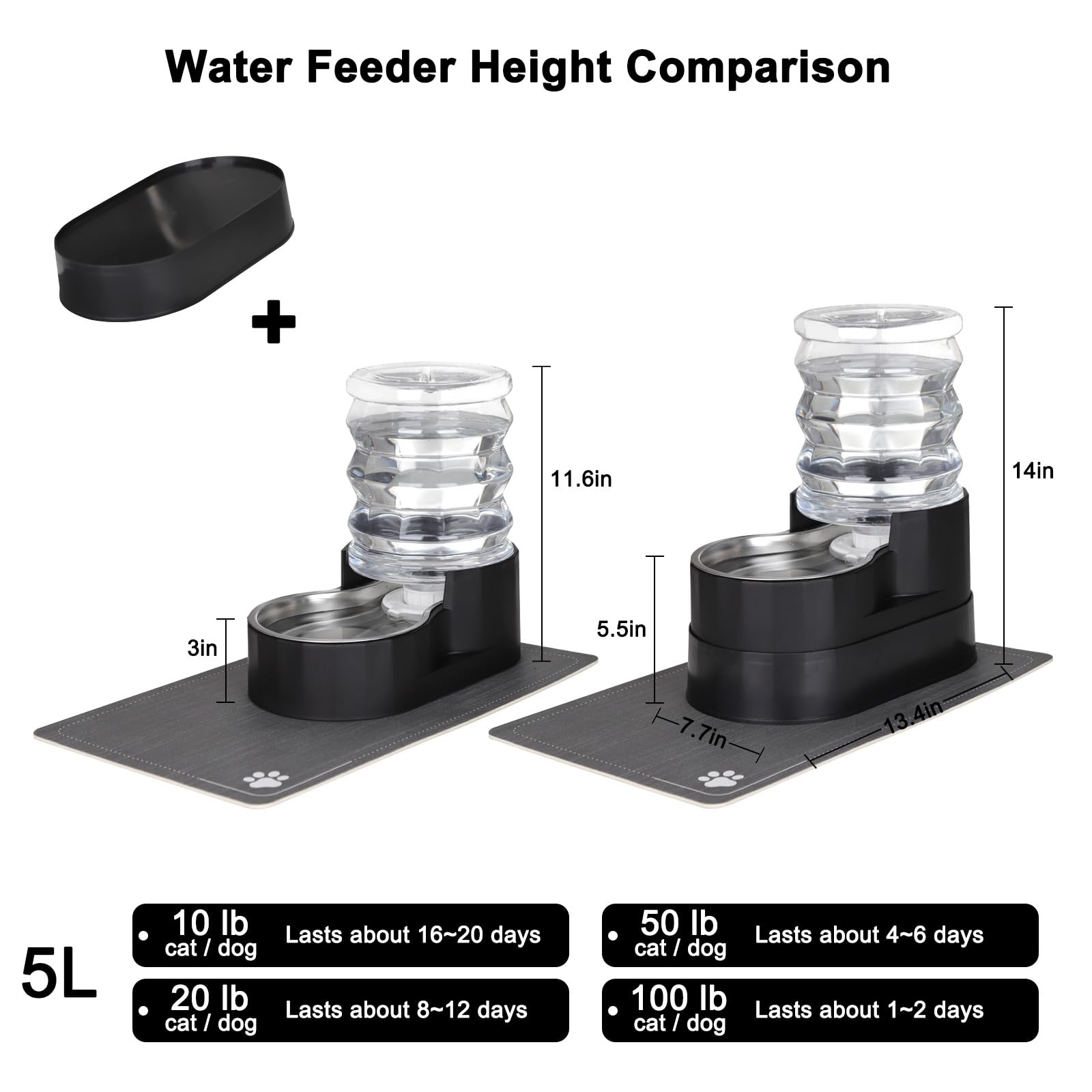 RIZZARI 5L Automatic Cat Water Dispenser: Elevated Filtered Cat Bowl