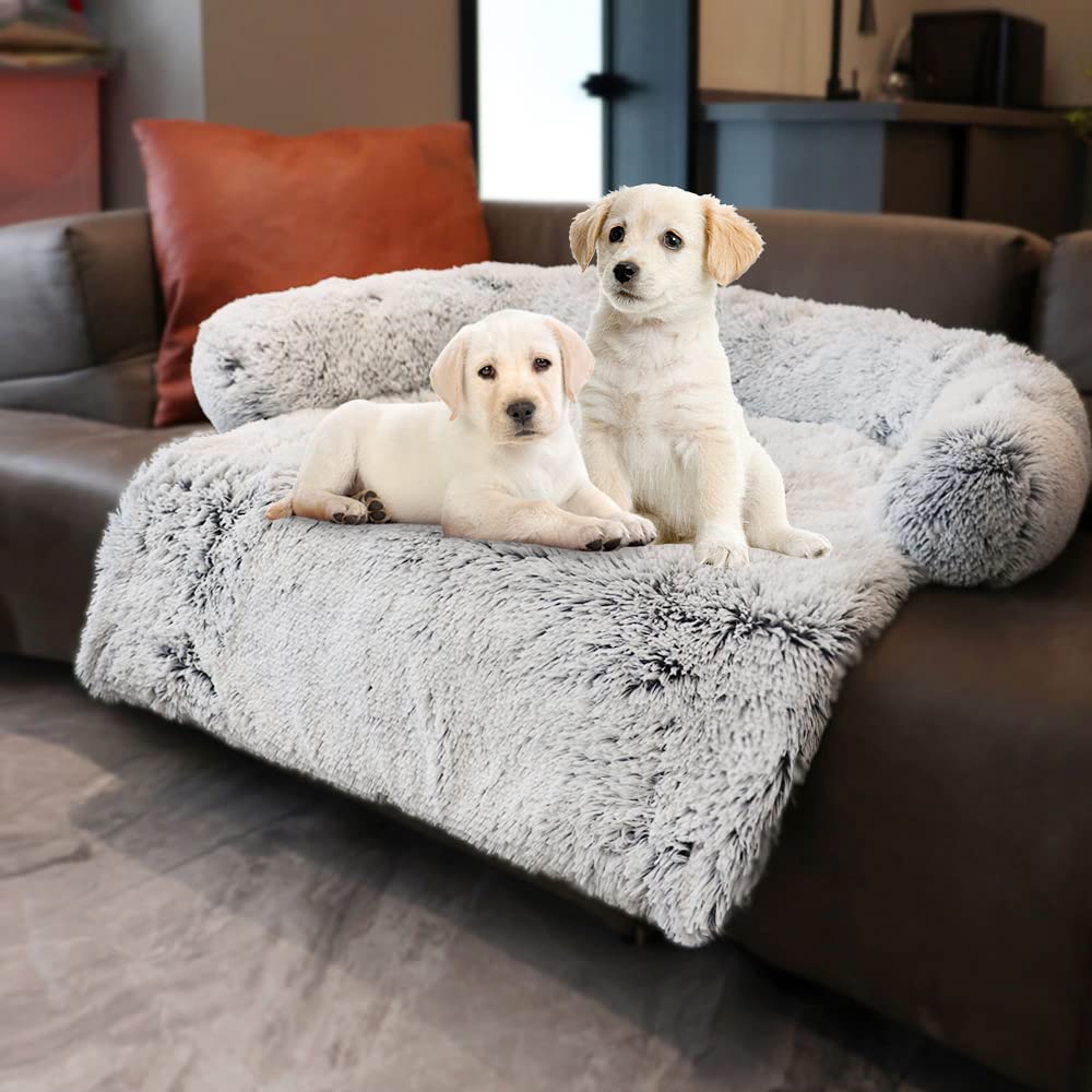 Tinaco Calming Dogs/Cats Bed Mats, Dog Pad Washable Removable Couch Cover, Plush Long Fur Mat for Pets, Waterproof, Perfect for Small, Medium and Large Dogs and Cats (Desert Brown, 45"x37"x 6.0")